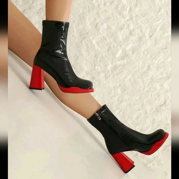 Women's Go Go Boots Platform Chunky Block Heel Boots Prom Square Toe Side Zipper - Picture 6 of 7